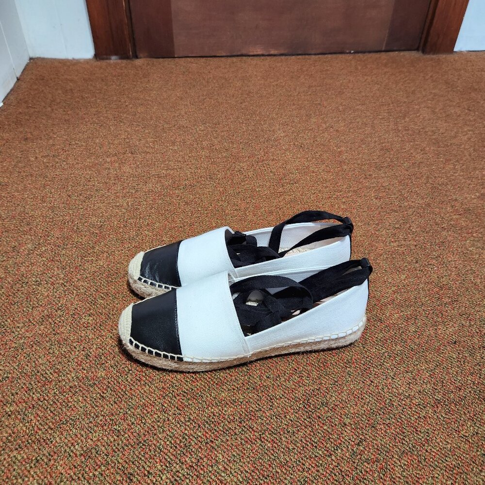 J Crew Canvas Espadrille Flats With Leather Cap Toe